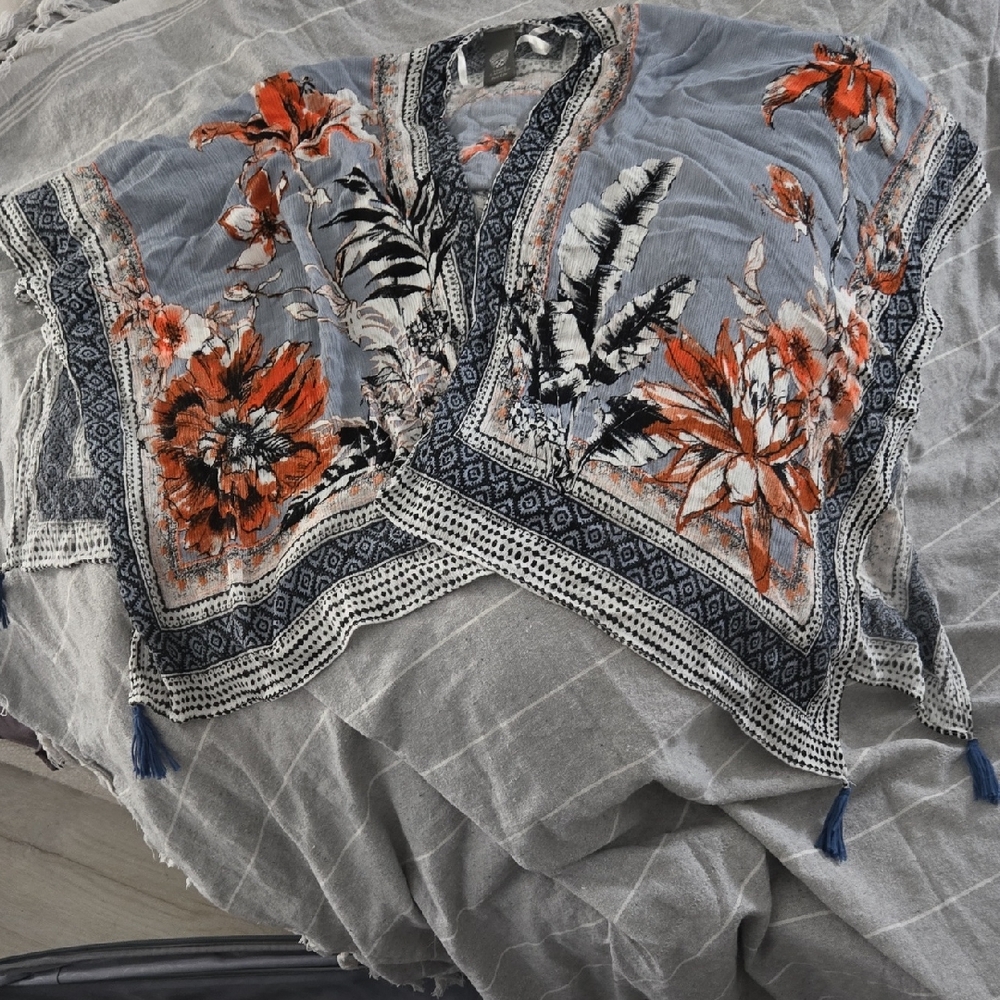 Vince Camuto Gray Sheer Swim Coverup with Orange Floral